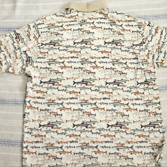 VTG ROUNDTREE & YORKE Shark Print Polo Shirt - Picture 4 of 7